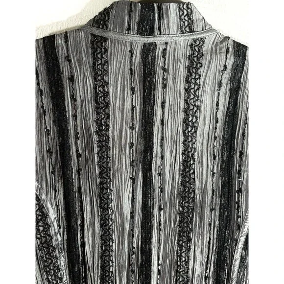 Chico’s Gray Black Blazer Open Front Sz 3 X-Large Women Dressy Black Lace Trim - Picture 5 of 9